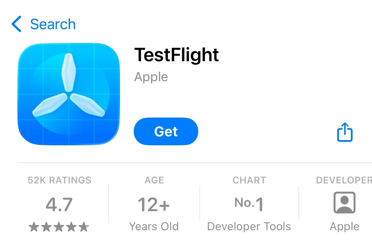 Trang TestFlight của Apple trên App Store, nút Get được khoanh lại.
